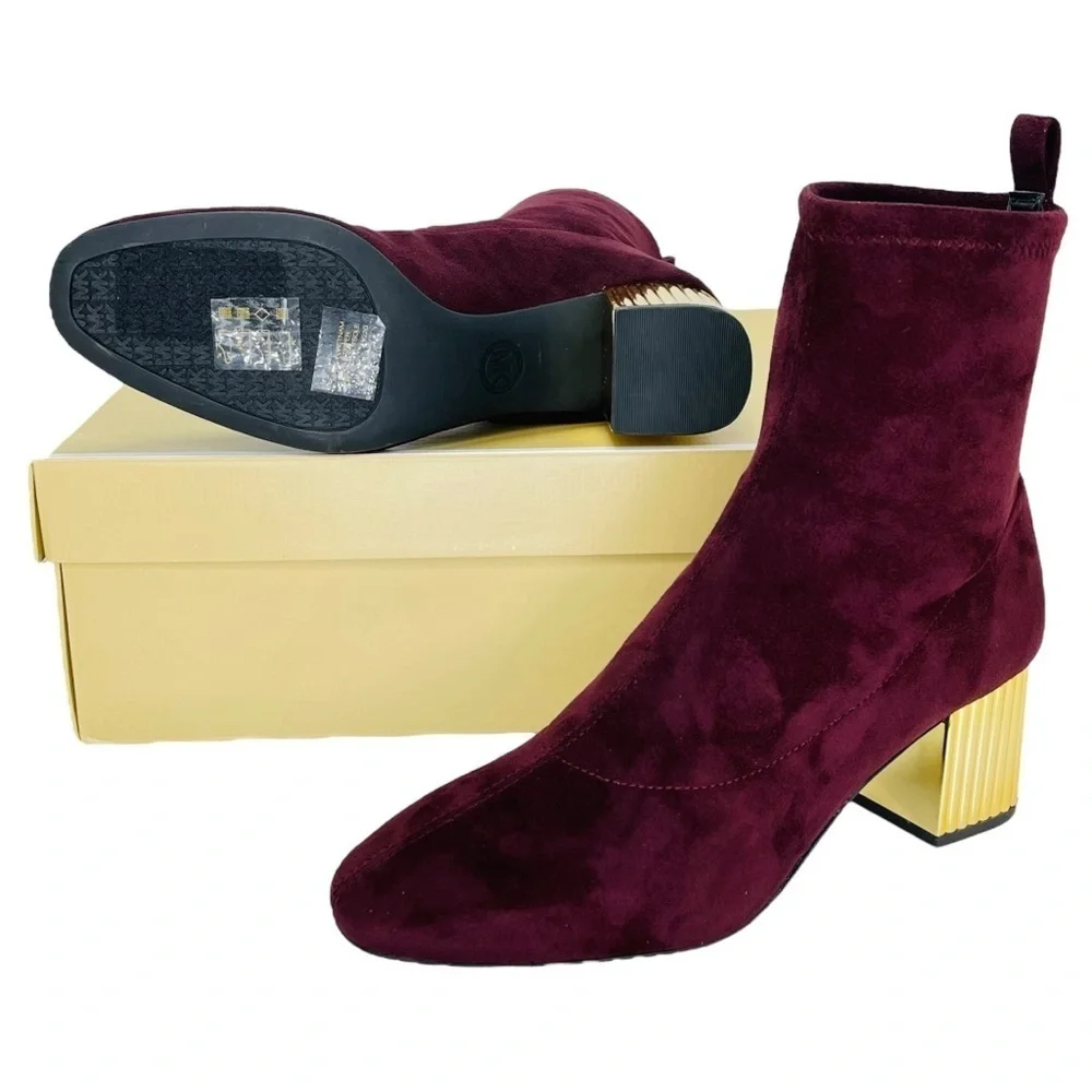 Michael Kors Porter Mid Shaft Merlot Microsuede Womens Ankle Boots Size 7.5M